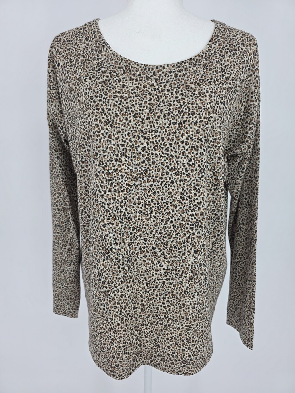 J.Jill Luxe Supima Relaxed Tee Leopard Print Long Sleeve NWT Medium